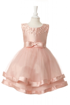 Girls Dress Style 10008 - Elegant Sleeveless Infant Dress with Pearl Details in Choice of Color